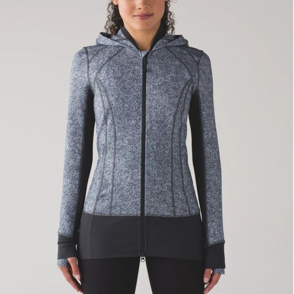 Lululemon Daily Practice Jacket Womens 10 Heathered Gray Black Zip Up Thumbholes